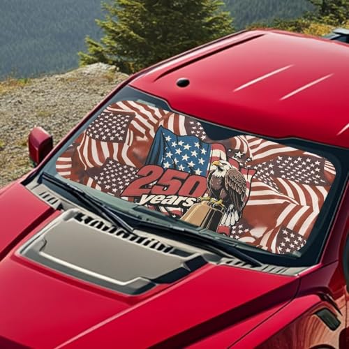 Image of Car Windshield Sun Shade for Trucks SUV Universal 250th Anniversary USA Flag Vehicle Accessories Foldable UV Ray Sun Visor Protector Sunshade to Keep Your Vehicle Cool