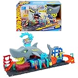 Hot Wheels Let's Race Netflix -City Spielzeugauto-Trackset, Ultimative Hai-Autowaschanlage mit Spielzeugauto im Maßstab 1:64, Farbwechselfunktion, wiederholbarer Farbwechsel-Effekt, Aufbewahrung,HTN82