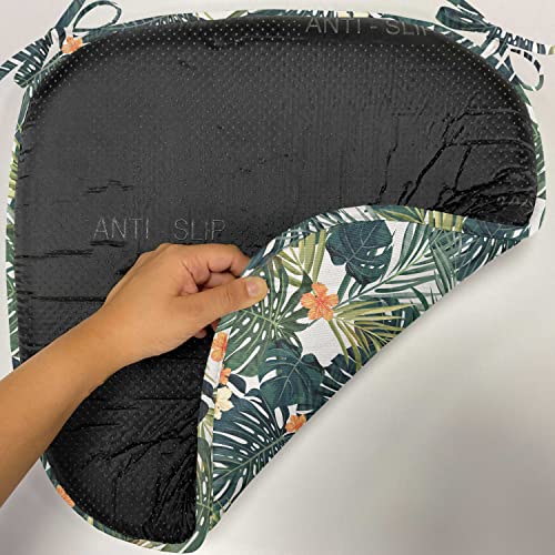 Ambesonne Green Chair Seating Cushion Set Of 4, Hawaiian Summer Aloha Pattern Tropical Plants And Hibiscus Flowers, Seat Pads For Office With Anti-Slip Backing, 16"X16", Teal Orange #TOP4