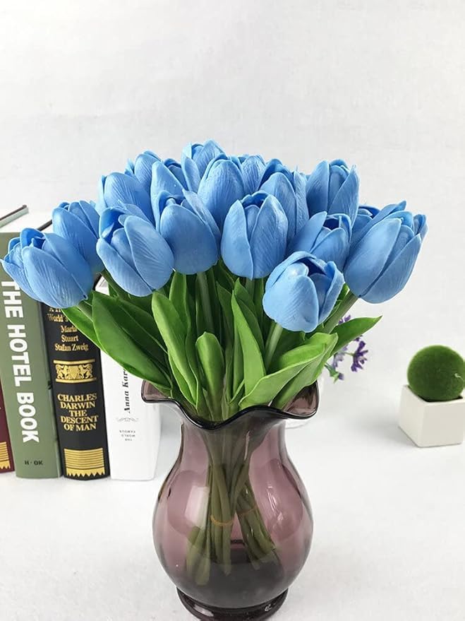 Image of CosaCentrum Beautiful Decorative Artificial Tulip Flower Bunches for Home decor (Sky Blue, Pack of 11)