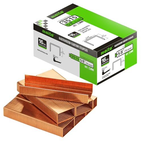 Image of meite Carton Closing Staples 1-3 /8 inch Wide Crown 5 /8 inch Leg 2,000PCS x 10 Boxes | Copper-Coated 16 Gauge Carton Staples for Pneumatic or Manual Box Stapler Gun - Cardboard Closer Packaging