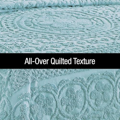 Image of Collections Etc Calista Chenille Lightweight Bedspread with Fringe Border, Turquoise, Queen