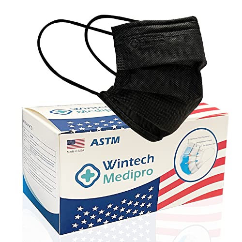 ASTM Level 3 Wintech Medipro - Máscaras faciales desechables de 3 capas PFE 99% filtro probado por Nelson Labs Respira fácil y seguro cómodo 50 piezas/caja (negro)