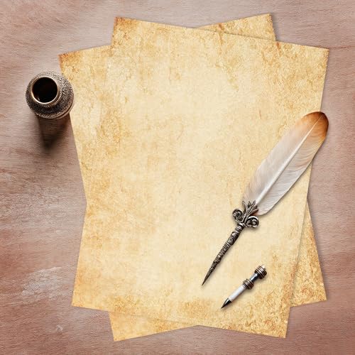 FloraVigo 36 Blatt altmodisches Briefpapier,DIN A4 Vintage Musterpapier, perfekt für Retro Einladungen und Briefe, sieht aus wie Pergament, Doppelseitig 100 g/m²