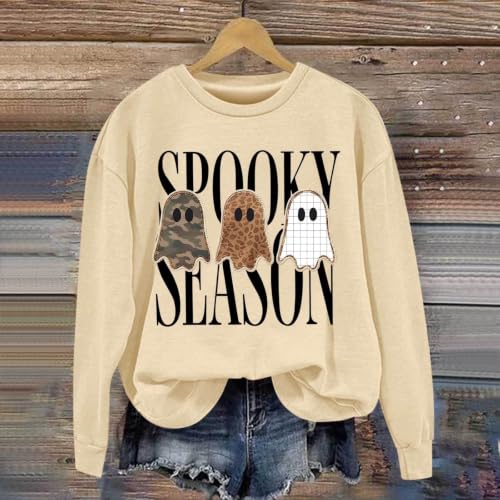 Spooky Season Halloween Sweatshirt Women Leopard Camo Plaid Ghost Pullover - image 3