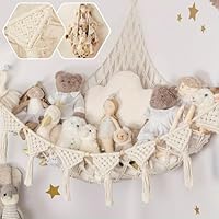 Lunriwis Toy Hammock for Stuffed Animals, Hand Woven Plush Macrame Teddy Bear Storage Toy Hammock, Boho Decor Girls Bedroom Accessories for Nursery,Kids Bedroom (Beige)