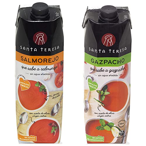 Santa Teresa - Pack 2 Gazpacho Tradicional Y Salmorejo Tradicional - Elaborado Con Ingredientes Naturales, Receta Tradicional Con Hortalizas Frescas, Sin Aditivos Y Sin Conservantes - 2 Litros