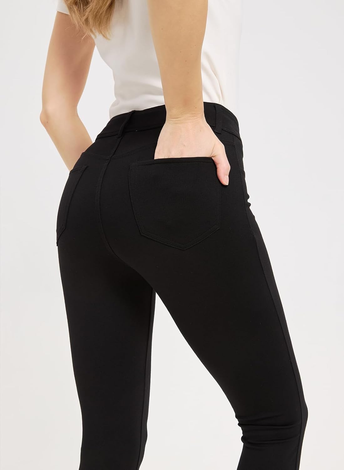 KYAL Women's High Waisted Stretchy Work Pants Straight Leg Business Office Trousers Button Casual Slacks with Pockets - Image 7