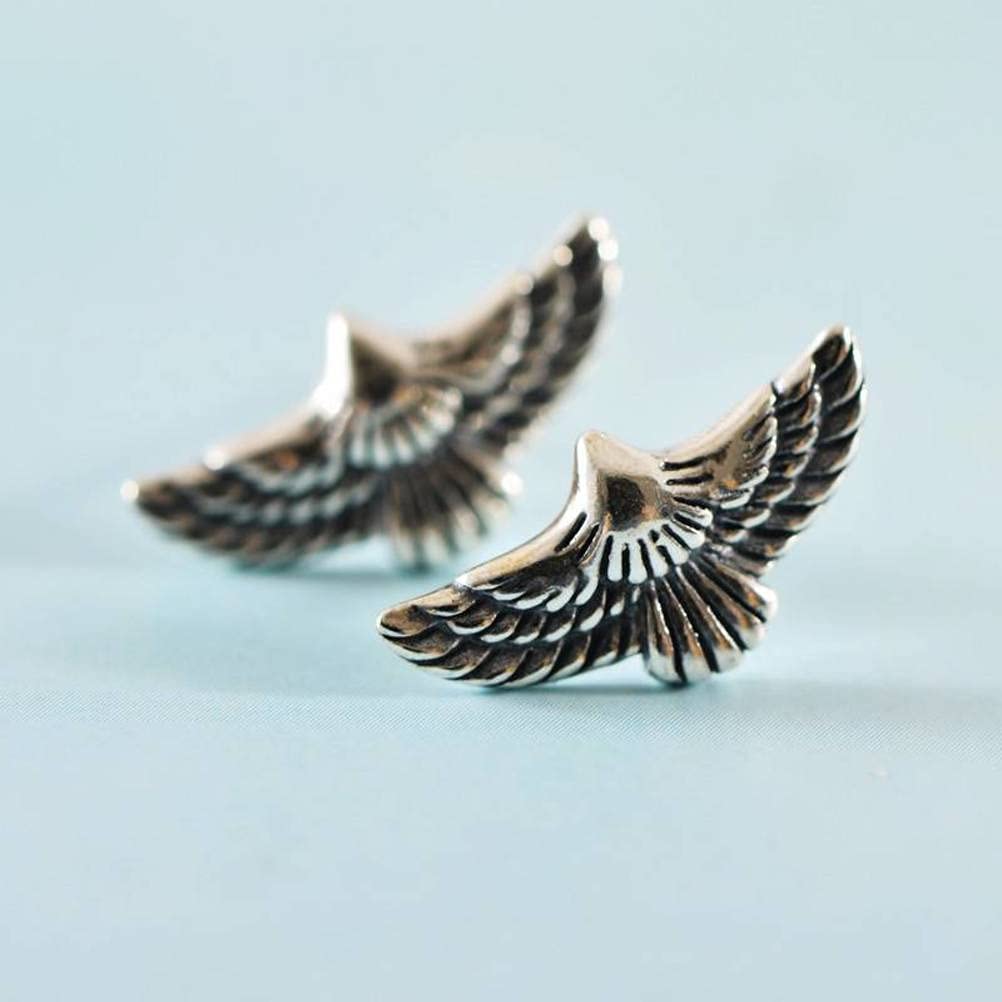 Boucle d'oreille argent s925 clou oreille femme aigle ailé clan argenté