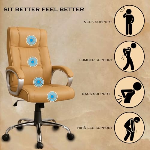 Image of Vista Ergonomic Leatherette Boss Chair for Office | High Back Revolving Chair for Home, Office, Study & Gaming | Height Adjustable Office Chair in Crome Base | 1pc (Khakhi)