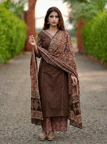Image of ANNI Designer Women's Rayon Viscose Straight Kurta Set with Palazzo and Dupatta | Stylish Long Kurti Dress for Festive, Party, and Ethnic Wear
