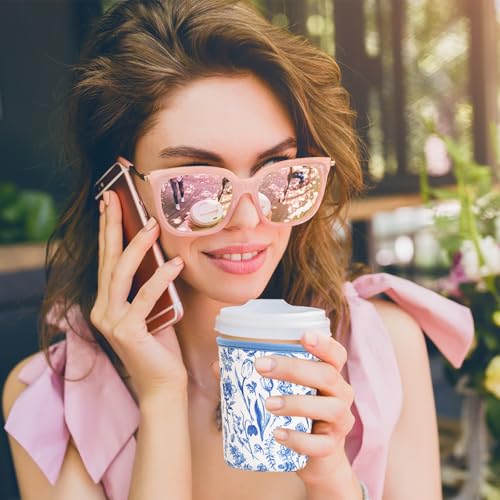 Image of Reusable Insulated Sleeve for Iced Coffee Cup, Coffee Neoprene Sleeve for Cold & Hot Drinks, Beverage Holder for Iced Coffee (Blue Fern Florals, Small: 16-18oz)