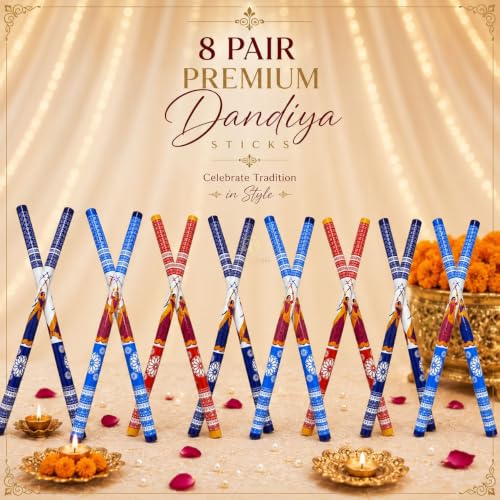 Image of Wooden Premium Dandiya Sticks For Dance Garba Night Navratri Celebration Party Accessories / Traditional Indian Festive PVC Coated 1 Pair / 2 Pair / 3 Pair / 6 Pair / 8 Pair / 12 Pair Dandiya Raas Sticks For Women Men Kids Adults
