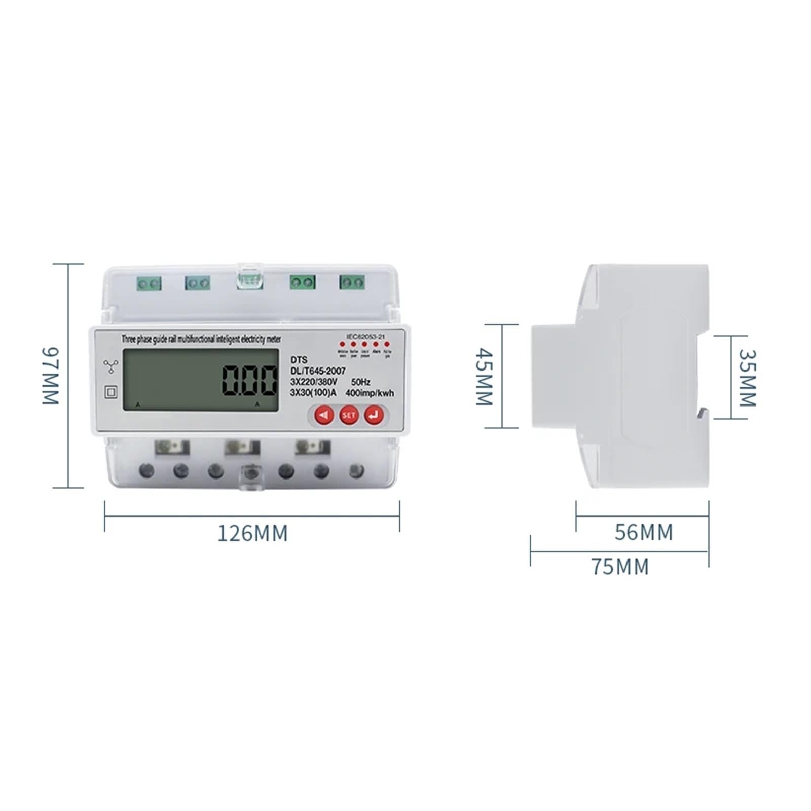 3-fazowy inteligentny licznik energii elektrycznej z szyną LCD 3 × 220/380 V 100 A z watomierzem RS485, 1 szt.