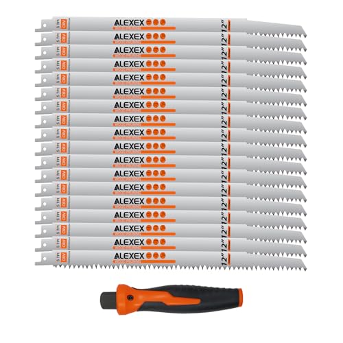 18 Pack 12 Inch 5 Tpi Wood Pruning Reciprocating Saw Blades for Tree Trimming and Wet Wood Cutting, Cr-V Sawzall Blades with Fleam-Ground Teeth for Longer Life and Faster Cutting Speed, 1 x Handle