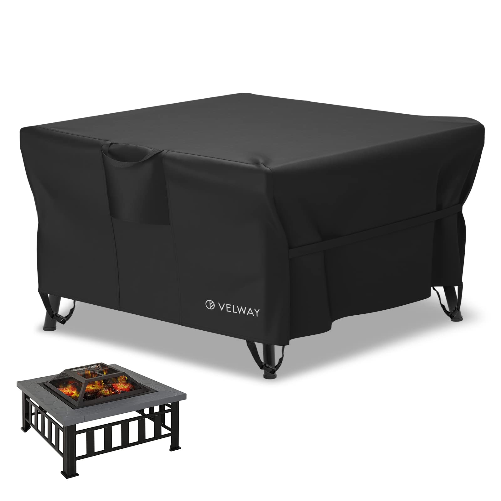 Velway Square Gas Fire Pit Cover - Outdoor Heavy Duty Patio Fire Pit Cover Fits for 28-34 Inch Waterproof Windproof Full Coverage Dustproof Anti UV&Tear Resistant, 34"x34"x16", Black