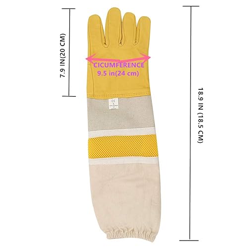 Miniatura 2 de Guantes de apicultura de apicultura, guantes de apicultura de piel de cabra de primera calidad con mangas largas protectoras de lona ventiladas y