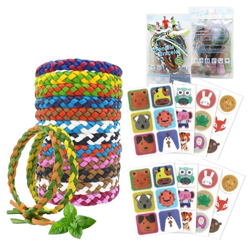 KUIRUNRX® Juego de Pulsera antimosquitos protección, 12 unidades + 48 parches Antimosquitos, Natural contra Insectos, ajustables, para Interiores y Exteriores