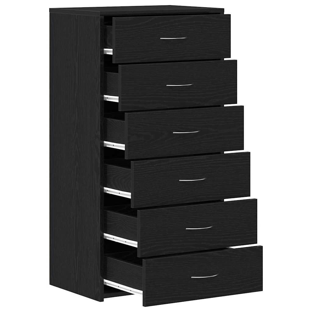 vidaXL Aparador con 6 cajones Roble Negro 50x34x96cm Madera ingeniería, Armario de almacenaje, Mueble aparador, Mueble de almacenaje de Cocina, bufé