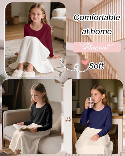 3 Pack Girls' Long Sleeve Shirts Round Neck Kids Knit Tops Loose Sweatshirt Toddler Pullover Basic Tees Tween Youth4