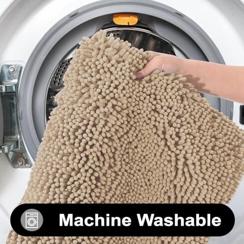 Image of LUXE HOME INTERNATIONAL Shaggy Chenille Bath Mat Extra Soft Super Absorbent Anti Skid Slip Popcorn Door Mats for Home Entrance, Bathroom, Bedroom, Kitchen, Floor Mat (45x75 cm Beige) Pack of 1