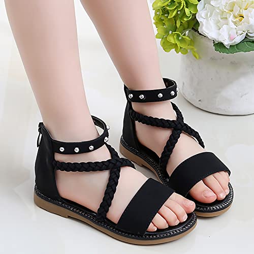 Girls Sandals Princess Shoes Soft Sole Beach Sandals Kids Roman Shoes Rainbow Flip Flops Girls (Black, 31 Little Child)3