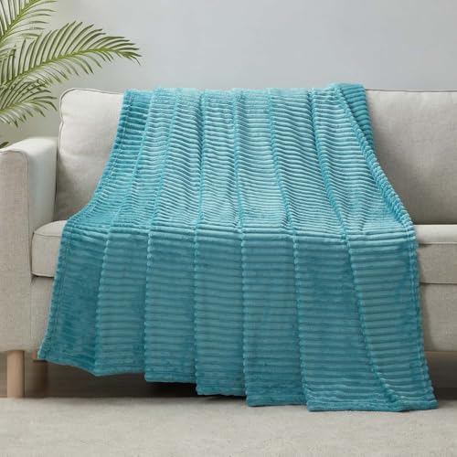 Image of Nestl Blue Throw Blanket for Couch - Cozy Warm Fuzzy Blankets for Women, Set of 2 Small Fleece Throws for Girls - Teal Blue, 50 x 60 Inches