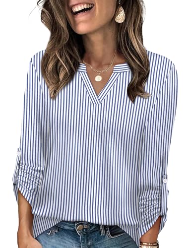 WIHOLL Womens V Neck 3/4 Long Sleeve Work Tops Dressy Casual Blouses Curve Hem Tunic Shirts Fall Outfits 20252