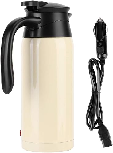 Miniatura 6 de Hervidor de té eléctrico, 27.1 fl oz de acero inoxidable, hervidor de agua caliente eléctrico para automóvil, viajes (color crema)