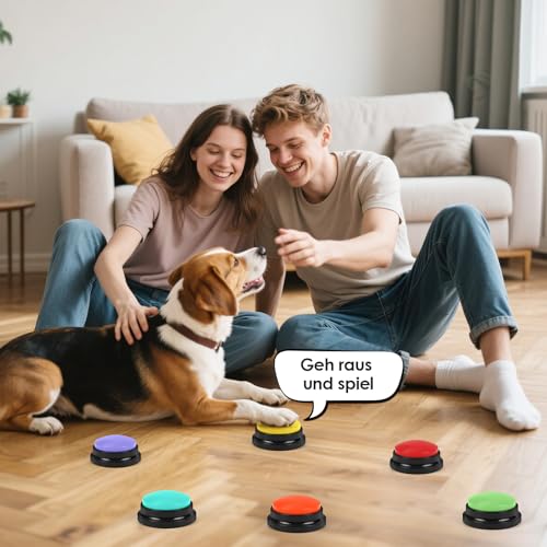 SternSinn 6er-Set Buzzer mit Aufnahmefunktion – Interaktives Sprach-Trainingsspielzeug für Hunde, 30 Sekunden Aufnahme, Hund Intelligenzspielzeug, Hundetraining Zubehör, Antwort Buzzer