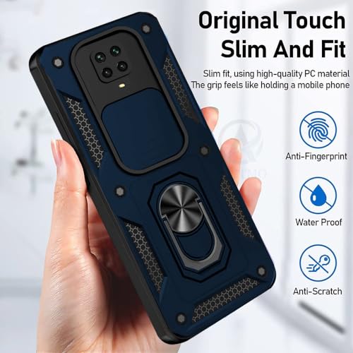 Image of AESTMO Tough Armor Compatible with Mi Redmi Note 10 Lite /Note 9 Pro /Pro Max /Poco M2 Pro Bumper Back Case Cover |Ring Holder & Sliding Camera Shield Cover |360 Degree Protection Back Case Cover (Blue)