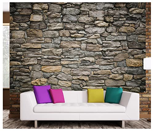 GREAT ART Photo Wallpaper – Grey Stonewall – Picture Decoration Realistic Wall Cladding Stone Optic Rustic Look Industrial Design Style Image Decor Wall Mural (82.7x55.1in - 210x140cm)