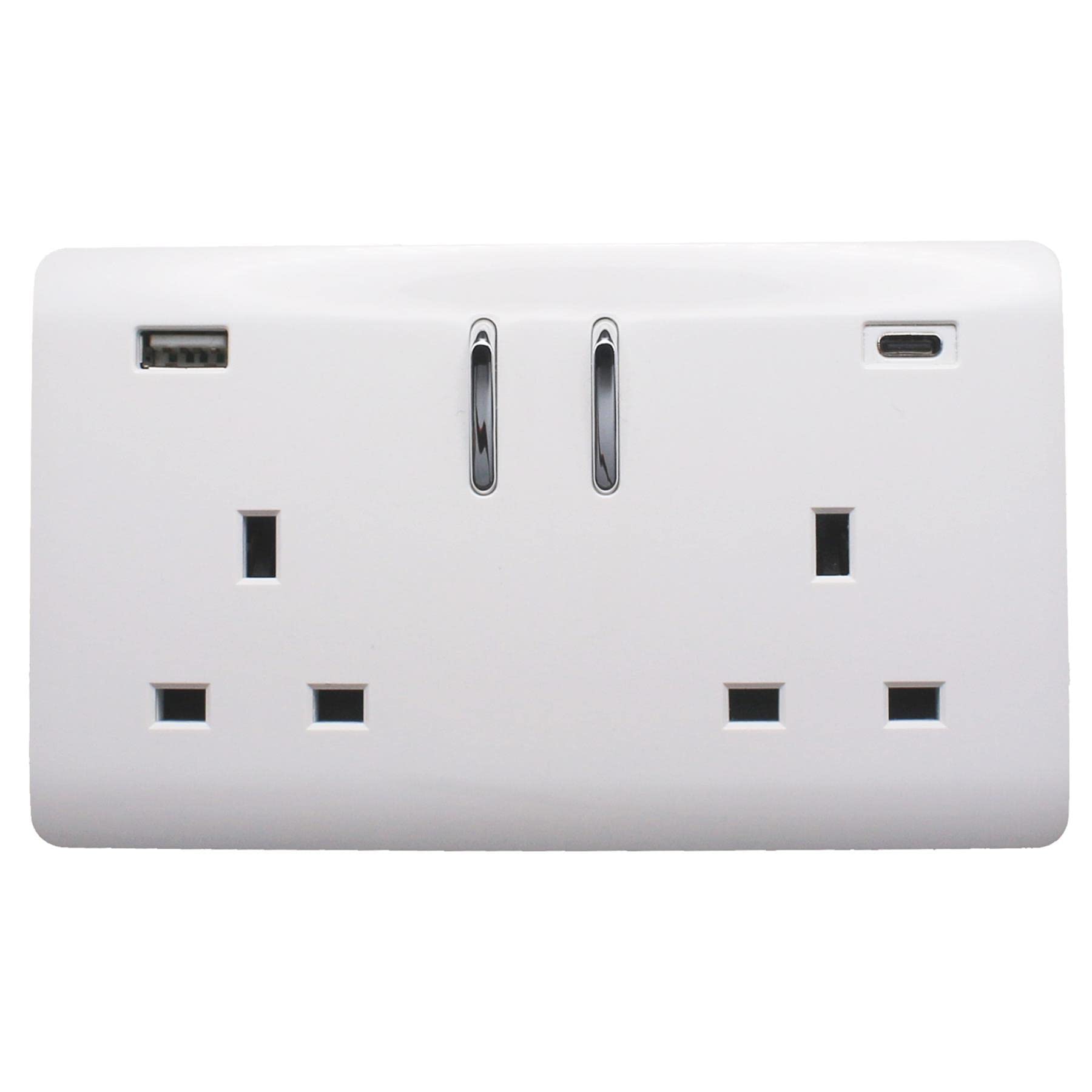 Trendi Switch Ice White Trendi 2 Gang Artistic Modern Glossy 13 Amp 2 X Type A & C 3.1A Usb Switched Plug Socket