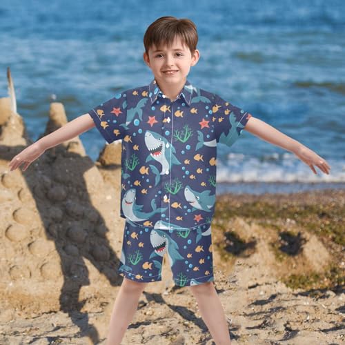 Image of CaTaKu Boys Hawaiian Button-Down Shirts and Short Sets, Boys Summer Outfits 2 Piece Clothes Set Size 3-10T