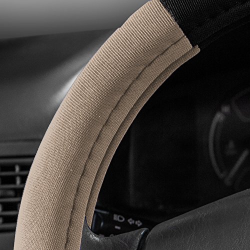 Image of FH Group FH2033BEIGE Universal Fit Modernistic and Seat Belt Pads Combo Set Beige Steering Wheel Cover Fits Most Cars, SUVs Trucks
