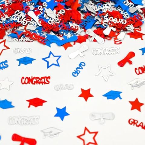 PARTVON Blue Red Graduation Confetti 2024, Grad Confetti for High School, College Graduation Party Decorations, 2024 Graduation Decorations for Tables Cover