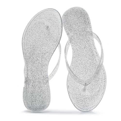 Image of Womens Flip Flops Thong Sandals Jelly Shoes Flat for Ladies Slides Black Slippers Size 9 Slip On Summer Beach Dressy