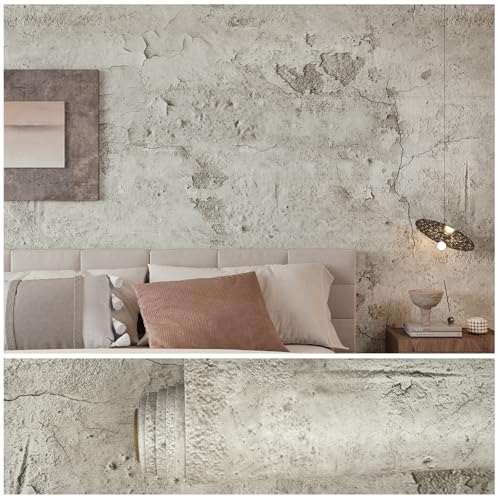 VEELIKE Tapete Betonoptik Altem Gebrochenem Beige Fototapete Betonoptik...