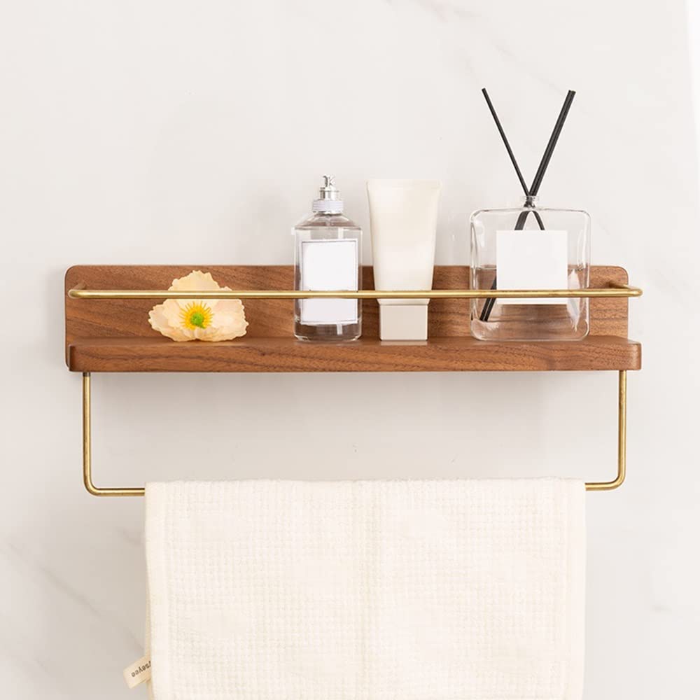 Estantes flotantes de Pared de Madera Maciza para Ducha, sin Taladro, 4 Piezas, toallero con Gancho para baño, Cocina y Dormitorio - Slish STO Solut