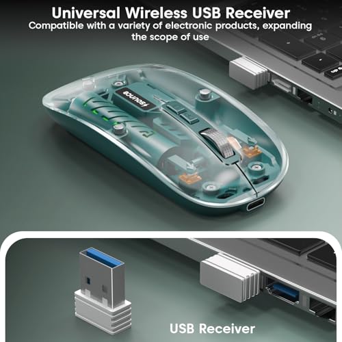 Image of Sounce AeroClick Transparent Wireless Mouse with 800 /1200 /1600 DPI Optical Sensor Triple Mode Bluetooth BT5.1 and 2.4GHz Connectivity for PC Laptop Mac iPad Rechargeable 500mAh Battery (Cyan)