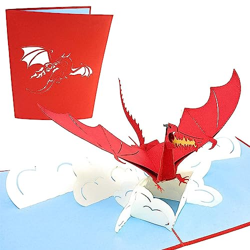 PopLife® Red Flying Dragon 3D Pop Up Father's Day Card - Pop Up Happy Birthday Card, Congratulations, Get Well, Just Because - Mythical Animal, Fantasy, GoT, Magical Gift, LoTR - for Son, for Dad