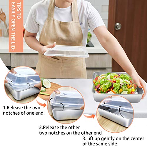 Teamfar Square Cake Pan With Lid(2 Pans & 2 Lids), 8 Inch Stainless Steel Square Baking Pan Cake Brownie Pan With Lid For Meal Prep Storage Transporting Food, Healthy & Durable, Dishwasher Safe #TOP2