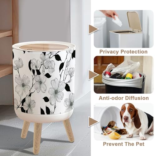 Caneca de basura pequeña con tapa y patas de madera 7L miniatura 4