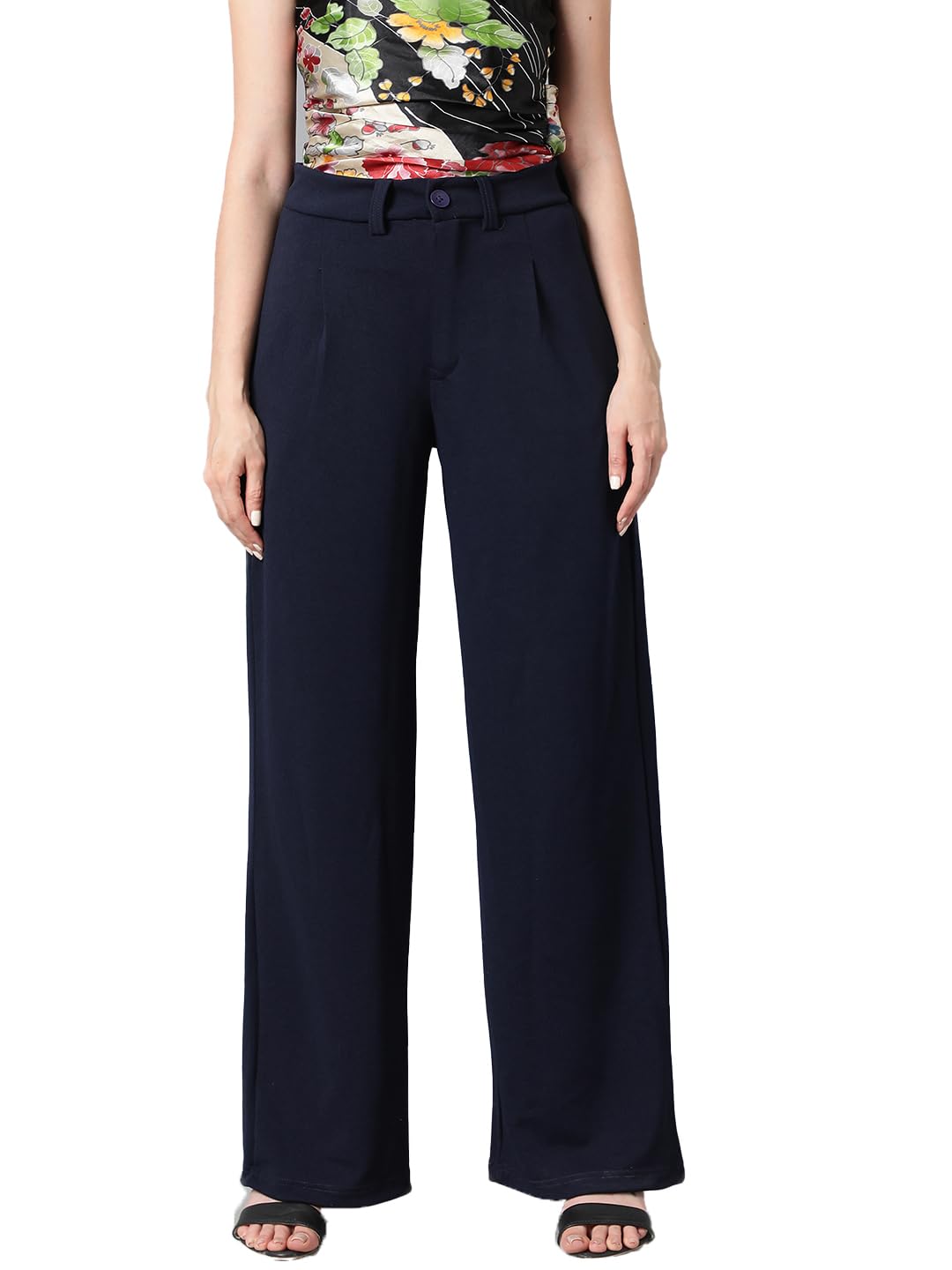 KOTTYWomens Polyester Blend Baggy Fit Trousers Womens Baggy Fit Korean Polyester Blend Trousers Womens Korean Polyester Blend Trousers