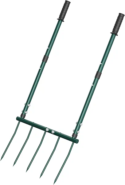 JivaJot Broadfork Garden Tool, Pitch Fork 5 Tines Hand Tiller, Garden Fork with Ergonomic U-Shaped Design, Pitchfork for Gardening, Cultivating, Aerate Clay Soil for Farm