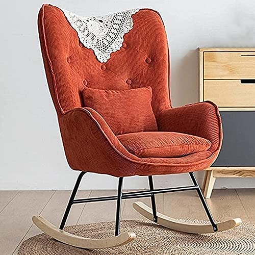 Schaukelstuhl mit hoher Rückenlehne,schaukelsessel Sessel Wohnzimmer,Metallbein Schaukelstühle,Faules Sofa,Balkon Freizeit Home Rocking Chair,Single Sofa Stuhl,Orange,67x50x90cm Cover