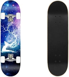 31" x 7.88" Maple Wood Double Rocker Skateboard for Beginners, Adults, Teens, 150kg Capacity, PU Wheels, ABEC-7 Bearings, Anti-Slip Deck, Durable Aluminum Alloy Trucks