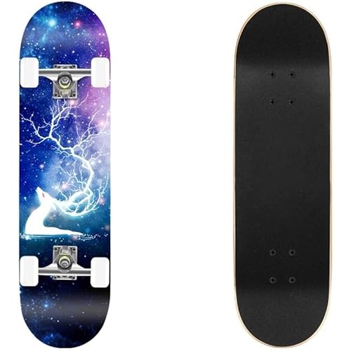 31" x 7.88" Maple Wood Double Rocker Skateboard for Beginners, Adults, Teens, 150kg Capacity, PU Wheels, ABEC-7 Bearings, Anti-Slip Deck, Durable Aluminum Alloy Trucks