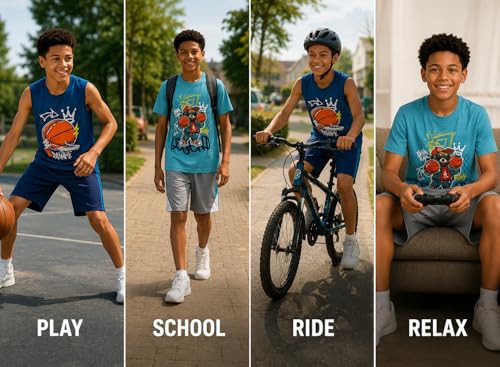 Image of Pro Athlete Boys Short Sets - 4 Piece Performance Graphic Tees and Tank Tops with Matching Boys Athletic Shorts (Sizes: 8-16)