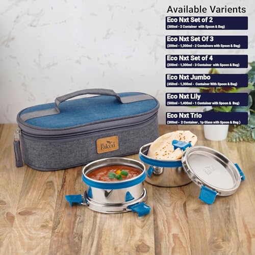Image of PDDFALCON Stainless Steel EcoNxt Lunch Box Set of 2 containers with Insulated Bag, BIS Certified, Food Grade, BPA Free, Jindal Seal & Made in India. (Navy Blue - 600ml)